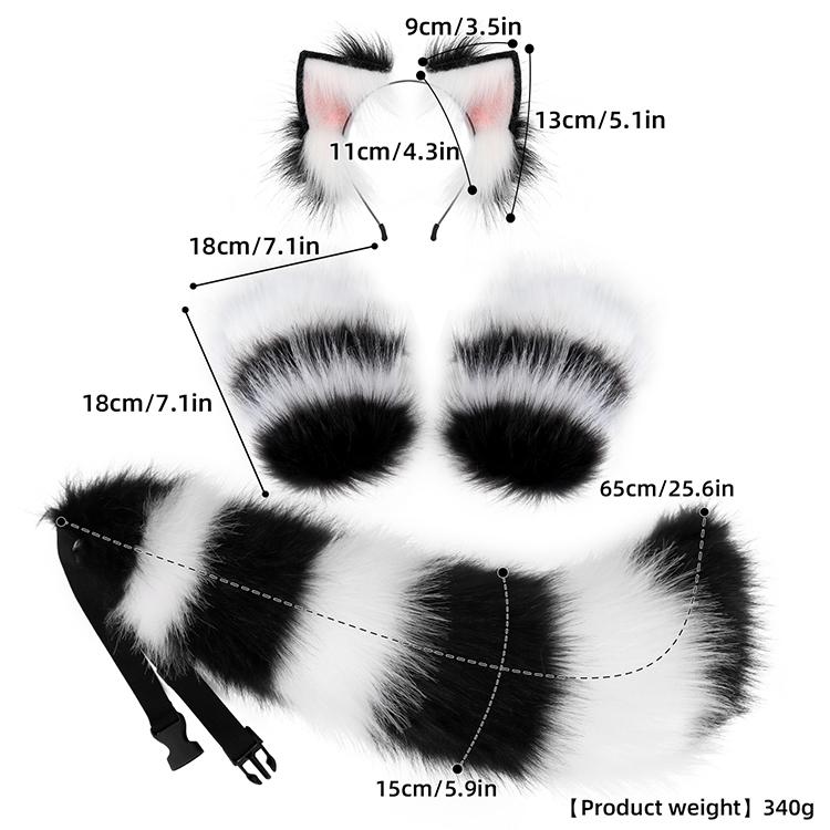 3-Piece Animal Cosplay Set – Fluffy Ears, Claws & Tail | Perfect for Sexy Roleplay & Cosplay Fun Belt Fursuit Short Costume Womenswear Adjustable Clothes Comfortable Furry Plush Skeleton Soft
