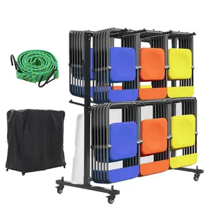 Heavy-Duty Folding Chair and Table Cart – 400 lbs Capacity, One-Layer Storage Dolly for Up to 42 Chairs or 12 Tables, Swivel Wheels, Particulate Cover, Elastic Cords, Only Cart