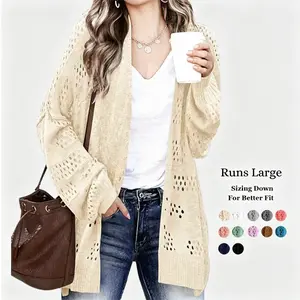 Lightweight Crochet Cardigan Oversized 2026 New for Women Long Sleeve Open Front Knit Summer Sweaters A White Basic Minimalist Knitwear Tops Fit Knitwear Batwing Beach Casual Womenswear runs large.plus size fashion. tops for women .womens summer clothing