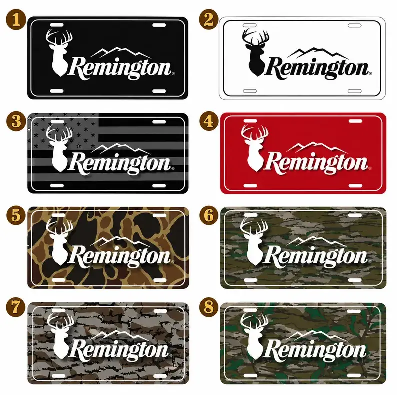 Remington Hunting Camo License Plate Aluminum Camouflage Vanity Tag Outdoor Deer Hunter Car Truck Auto Decor Gift Durable Plate