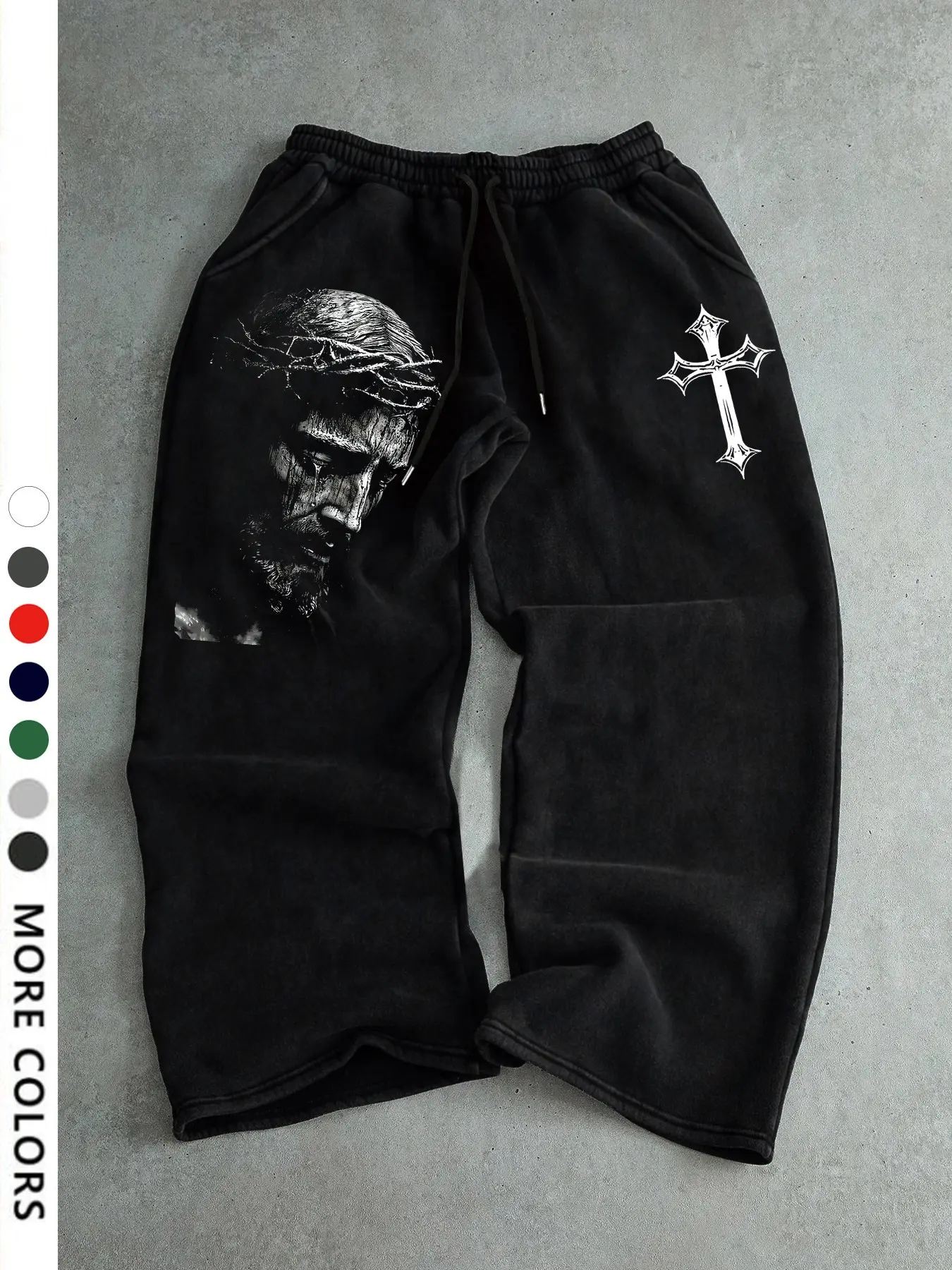 Men's Casual Sporty Long Pants, Jesus & Cross Pattern Print