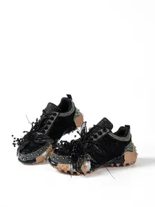 Water Drill Lace Retro Women's Agan Shoes, Butterfly Feather Full Drills, Thick Sole Height Increase Anti-Slip Sports Shoes, Fashionable Casual Shoes