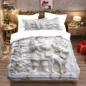 Christmas Bedding Set 3-Piece, Soft High-Definition Print, Includes 1 Fitted Sheet & 2 Pillowcases, Perfect Christmas Gift