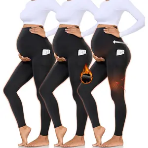 Buttery Soft Maternity Leggings Over The Belly with Pockets-Non-See-Through Workout Pregnancy Yoga Pants