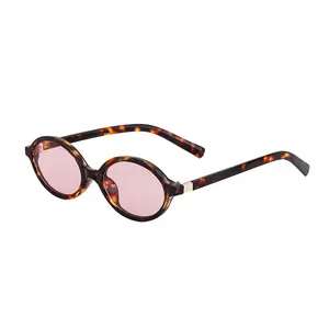 Women's Vintage Oval Frame Sunglasses - Female Retro Small Fashion Shades with UV-Protection Lenses for Daily Casual, Outdoor Wear