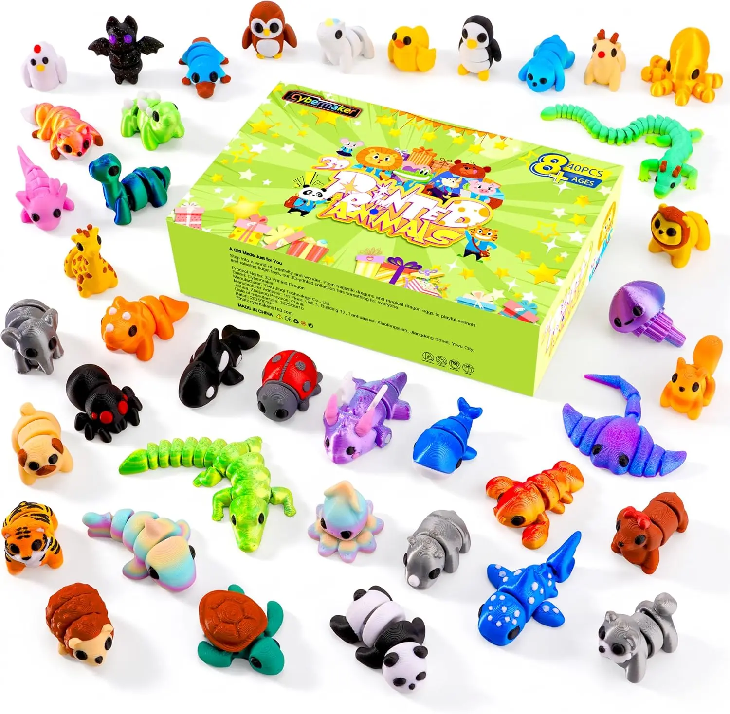 40PCS Mini 3D Printed Animals, Articulated Fidget Sensory Toys Inside for Party Favors, Classroom Prizes, Birthday gift figurine Goodie Bag Stuffers