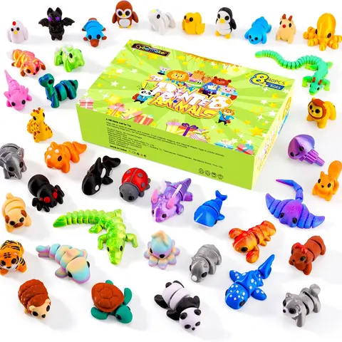 3D Printed Cute Animal Figures Set, Articulated & Poseable Fun Unisex Fidget Toys, Sensory Products, Cute Collectible Figurines, Quirky Gifts for 3 Years and Up, Toy House Decor, Fairy Garden Decoration, Party Favors Supplies, Classroom Prizes