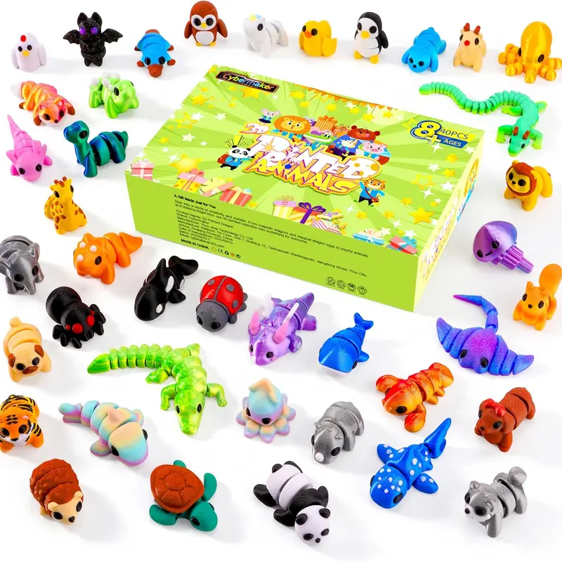3D Printed Cute Animal Figures Set, Articulated & Poseable Fun Unisex Fidget Toys, Sensory Products, Cute Collectible Figurines, Quirky Gifts for 3 Years and Up, Toy House Decor, Fairy Garden Decoration, Party Favors Supplies, Classroom Prizes