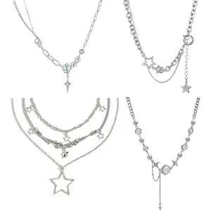 Y2k Star Multiple Layering Stack Toggle Chain Necklaces Pendant Jewelry for Women