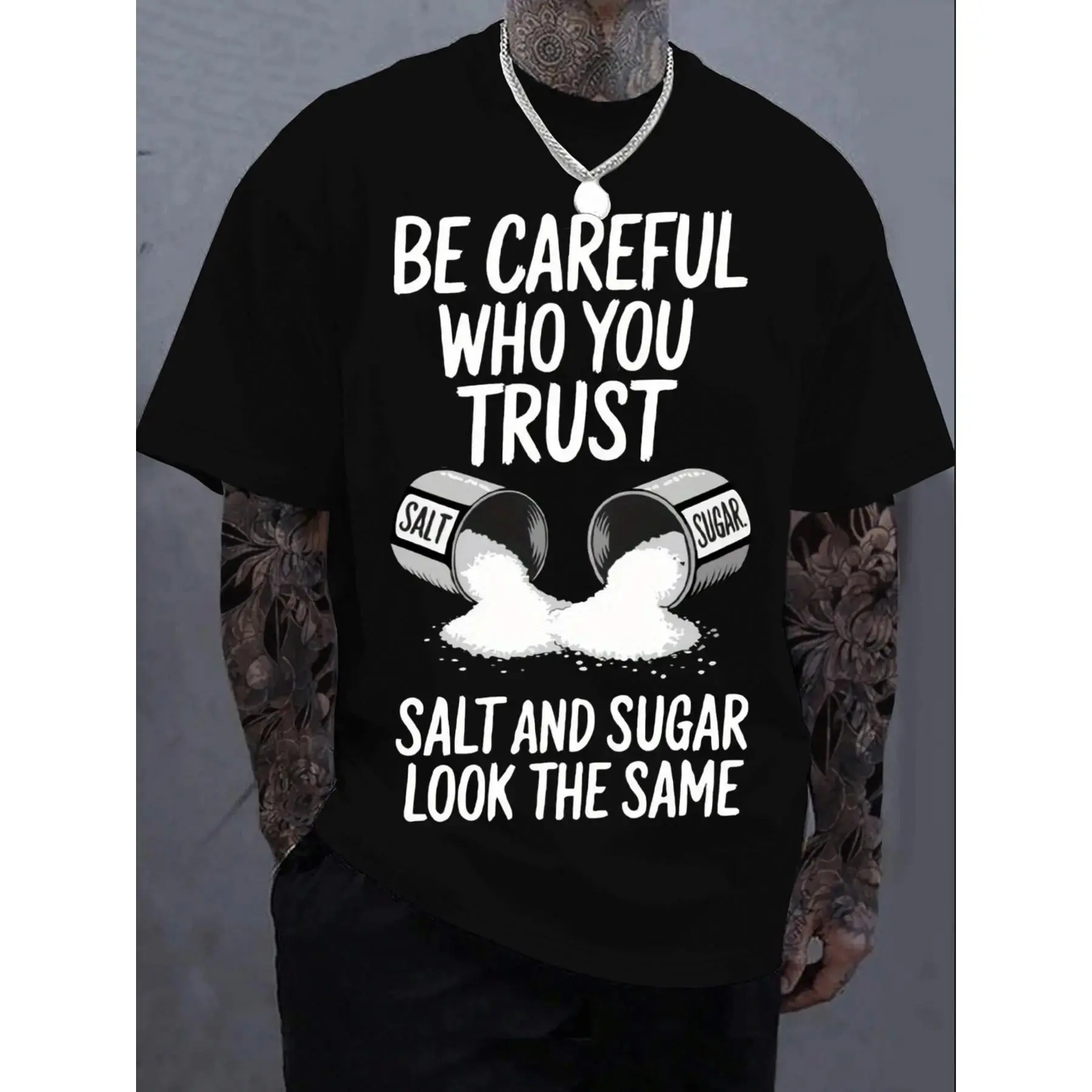 men's size casual 100  T-shirt 180g short-sleeved withTrust Caution Tee Breathable and Comfortable top All seasons are suitable for machine wash festivals the perfect deliver gift for friends