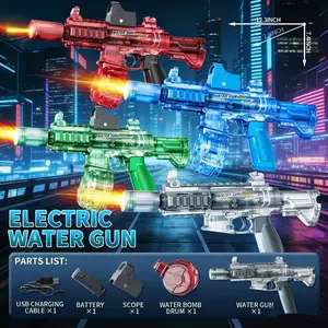 2026 New Electric Water Gun Toy for Adults Kids, 2 Pack Automatic Squirt Watergun with Water Spray Sound and Led Lights, Summer Outdoor Water Pistol Pool Beach Party Toys for Boys Girls Transparent Black/Blue/red/green