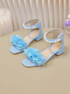 Girls' Summer Floral Sandals, strappy sandals, Wedding Shoes, Bride Thick Sole High Heels, Party Fashion Open Toe High Heels