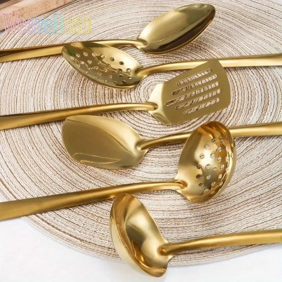 6-Piece Stainless Steel Outdoor-Themed Portable Cooking Utensil Set - Includes Spoon, Slotted Spoon, Spatula - Durable Kitchenware for Sports & Outdoor Camping Hiking Use, Outdoor-Themed Cooking Utensils, Portable Cooking Utensils