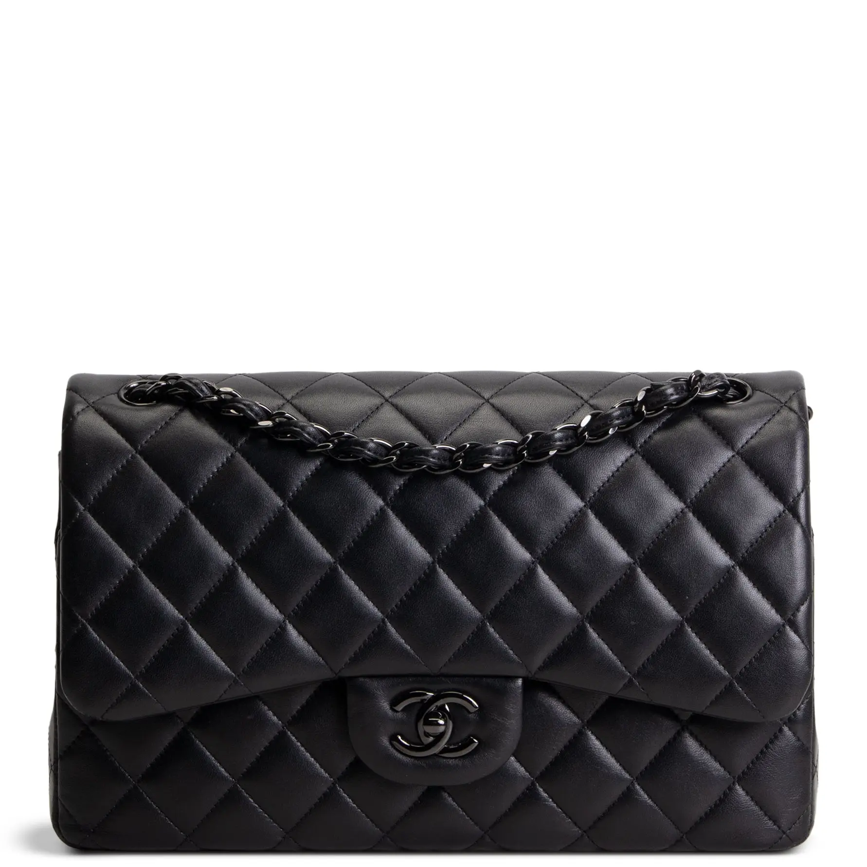 Pre-owned CHANEL Quilted Lambskin Leather Crossbody Bags Jumbo Double Flap So Black