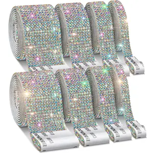 8 Rolls Rhinestone Ribbons  Yard Self Adhesive Ribbon Bling Crystal Roll Wrap Glittering Rhinestones Sticker For Decoration Car Diy Arts Crafts Wedding