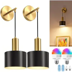 2 Battery-Powered Wall Lamps,With USB Charging Cables, Adjustable Bulbs, And Remote Controls. For Bedrooms, Living Rooms, Hallways, TV Walls. Indoor Decorative Lighting Fixtures. Dimmable Lighting. No Wiring Required Drill Holes For Mounting.