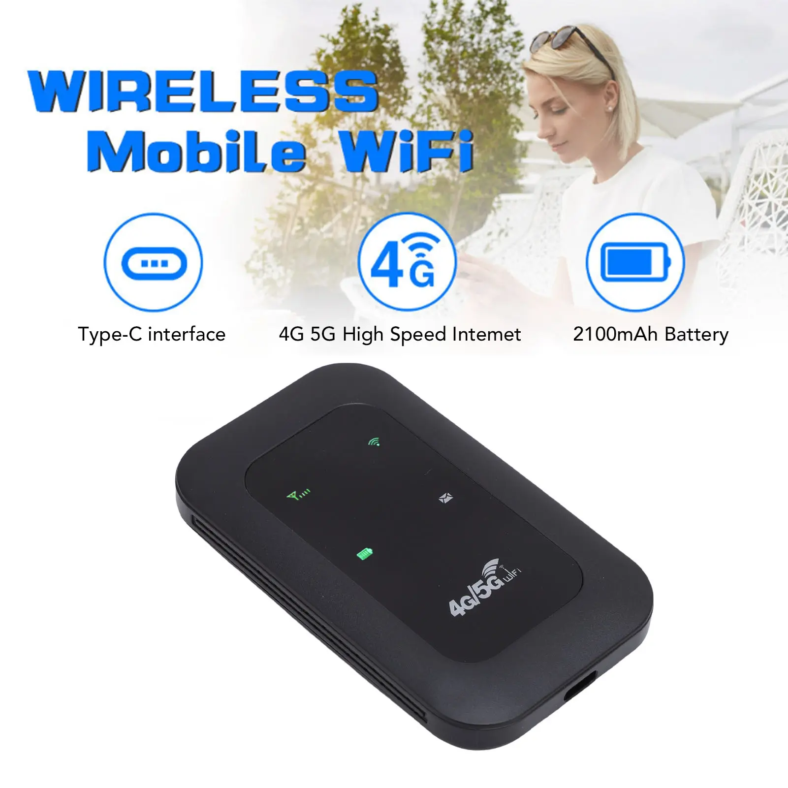 Portable 4G Mobile WiFi Router with Portable Internet, 2100mAh Rechargeable Travel Hotspot, Supports Up to 10 Connected Devices, Wireless Router for Home & Travel Wireless Signal Repeater Portable Handheld Router