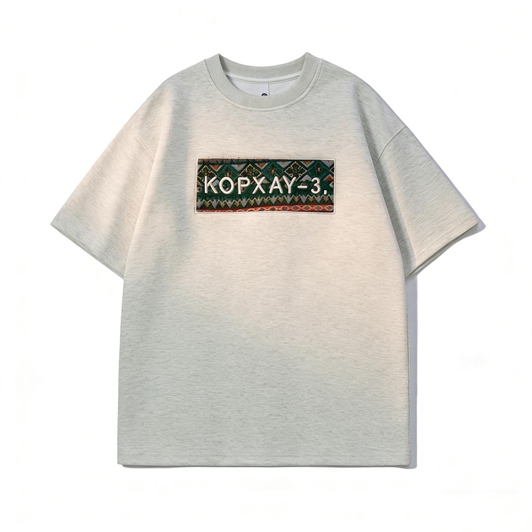Men's Oversized Embroidered KOPXAY-3 Graphic Tee, Vintage Streetwear Cotton T-Shirt