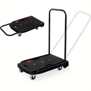 Folding Trolley, Foldable 330 lbs Heavy Duty, Portable Platform Luggage Cart Foldable Trolley for Moving, Traveling, Shopping, Home Office Use (Black)
