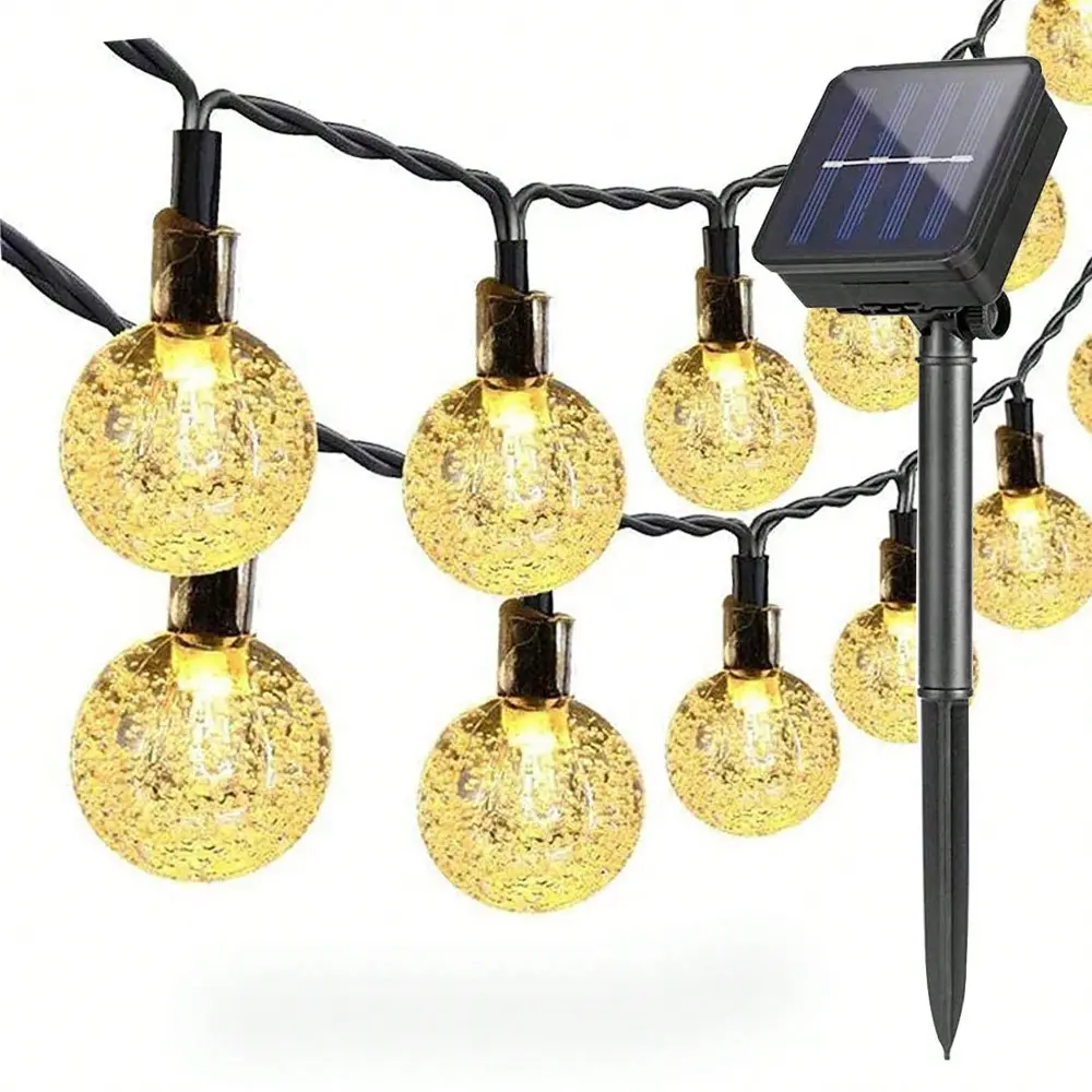 Outdoor Solar String Lights - 21ft 30-LED Waterproof Crystal Ball Globe Bulbs, Warm White Outdoor Lighting for Garden, Christmas Party, Outdoor Solar Lights