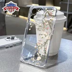 White and Pure Magnolia TPU Pattern Phone Case for iPhone 15 16 14 Pro Max 13 12 11 XR XS E Plus Non-Yellowing Drop Protection Transparent Silicone Cover Cellphone Protective