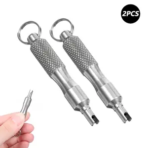 2 PCS Valve Core Removal Tool Keychain, Stainless Steel Tire Valve Stem Tool Portable Valves Core Disassembly and Repair Tools for Bicycle Car Motorcycle Repair Install Accessory