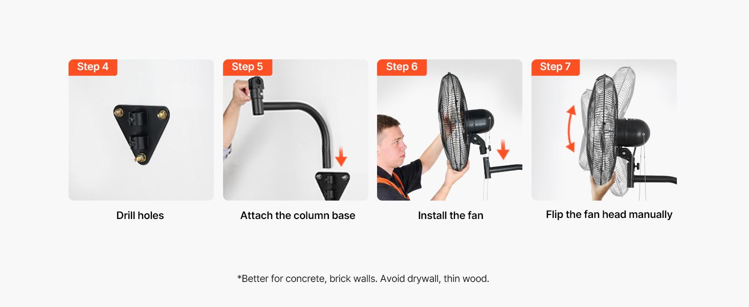VEVOR 2-Pack 18 in Wall Mount Fans, Oscillating Wall-Mounted Cooling Fans with 3 Speeds, Long Airflow Distance, Adjustable Rotation Angle, Mechanical Powerful for Garage, Workshop, Cooling Fan
