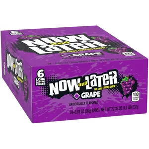 Now and Later Grape  24 ct.- Sweet and Chewy Candy with Grape Flavor - 24 Count Box Snack Corn Bonbon Sugar