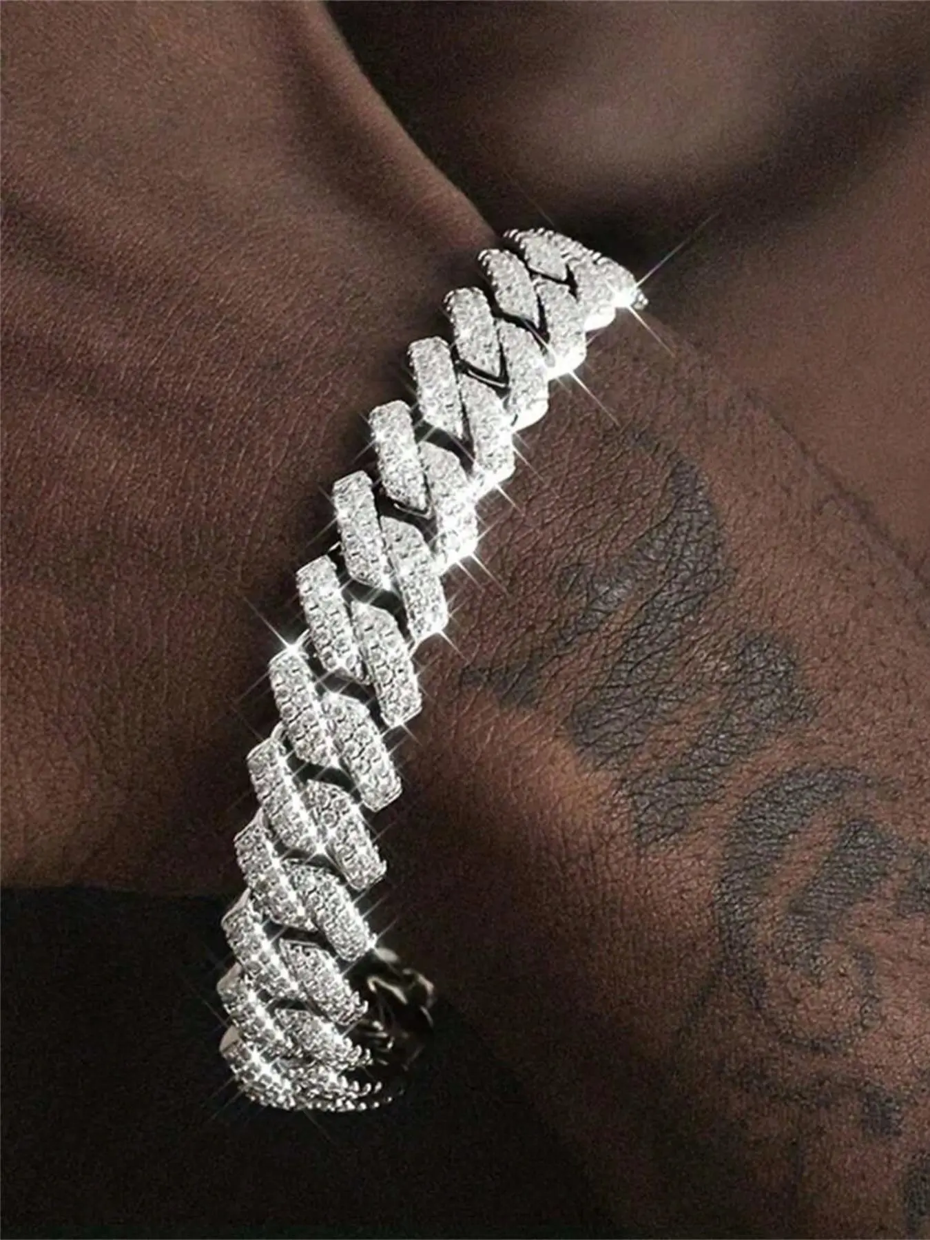 Unisex Fashionable Rhinestone Decorated Cuban Chain Bracelet, Casual Trendy Jewelry for Party, Trendy All-match & Exquisite Jewelry for Birthday Gift
