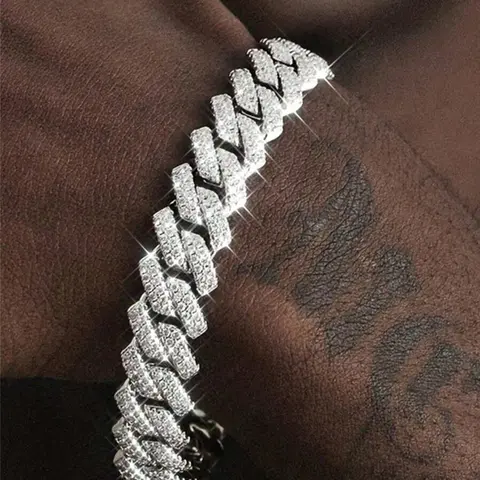Unisex Fashionable Rhinestone Decorated Cuban Chain Bracelet, Casual Trendy Jewelry for Party, Trendy All-match & Exquisite Jewelry for Birthday Gift