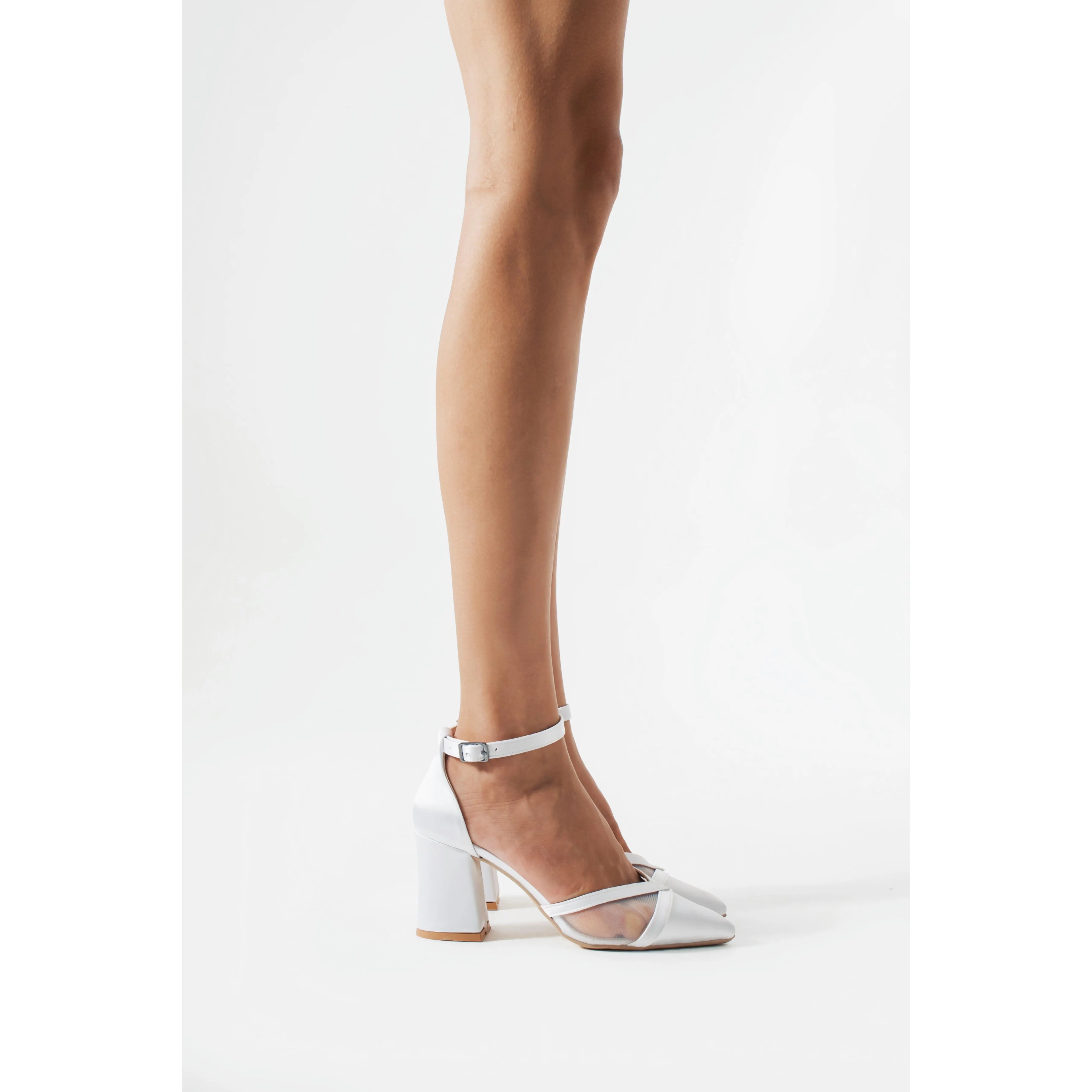 Carly | Light Ivory Satin Transparent High Heels