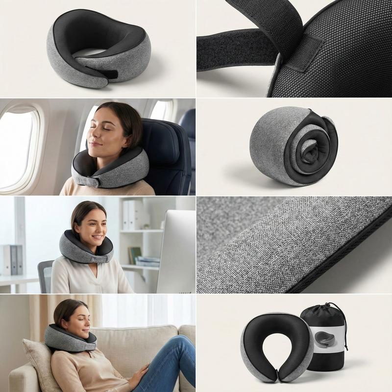 Travel Neck Pillow U-Shaped Memory Foam with 360° Surround Support Light Gray Space Memory Foam for Travel Office Naps Airplane Use Portable Magnetic Fabric Pressure Relief