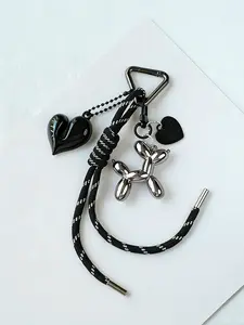 Trendy And Unique Keychain - Heart Pendant With Triangular Spring Buckle, Balloon Dog Keychain Accessory, Handcrafted Braided Cord, Keychain Lanyard, Adding Cool And Niche Details To Daily Outfits. Backpack Accessory, Everyday Gift, Couple's Gift.