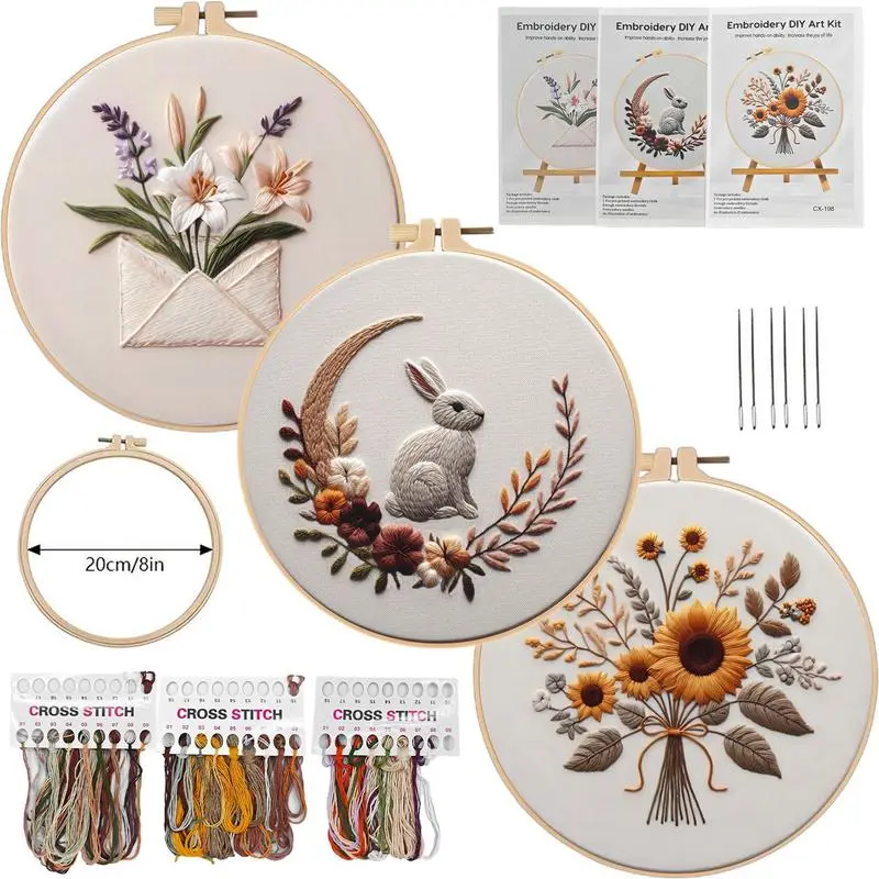 Sunflower Envelope & Moon Rabbit Embroidery Kit – DIY Needlework Set for Home Decor Handmade Craft Project with English Guide Ideal for Creative Fun & Cozy Stitching