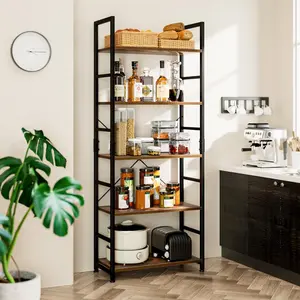 5 Tier Bookshelf, Tall Bookcase Shelf Storage Organizer, Modern Book Shelf for Bedroom, Living Room and Home Office, Teak