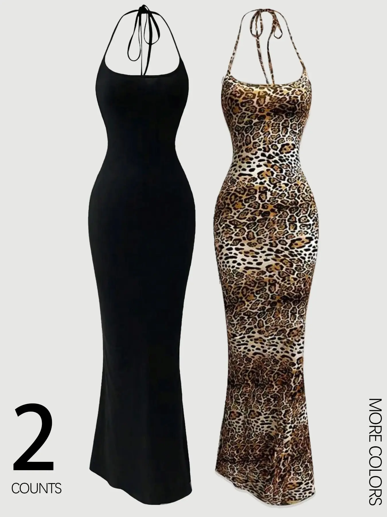 Women's Leopard Print Cami Bodycon Mermaid Dress, Solid Color Sleeveless Spaghetti Strap Cami Dress Set, Sexy Minimalist Chic Fashion, Casual Two-Piece, Summer Party Evening Club Wear