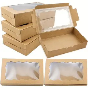 Kraft Cookie Box with Clear Window, 10/20pcs Paper Gift Box, Container for Dessert Pastry Candy Packaging Wedding Party Birthday