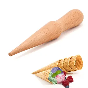 MaxoPro Ice Cream Waffle Cone Roller - 8.6 Inch Krumkake Cone Roller - Non-Slip Handle - Wooden Pizzelle Cone Mold - Strong & Smooth - Bakeware & Utensils