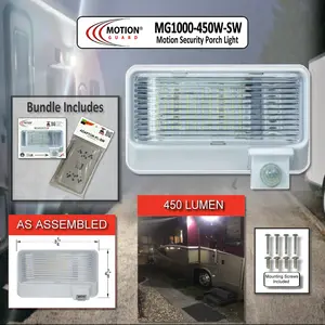 MOTION-GUARD MG1000-450W-SW RV LED Motion Sensor Porch Light, 450 Lumens, No-Drill Adaptor Plate, Intela-Sensor Battery Monitoring, EMI Suppressed Security Fixture - White