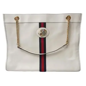 Pre-owned GUCCI leather Tote Bags Calfskin Maxi Rajah Chain Tote White