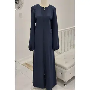 Navy Blue Abaya Front Zipper