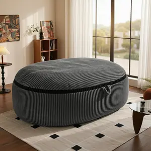 LIKIMIO 5/8FT Large Giant Bean Bag Chair with Machine-Washable Removable Flannel Cover, Memory Foam Filling, Cloud Sectional Couch for Adults, Living Room Bedroom (Grey) Beanbag Lazy Sofa
