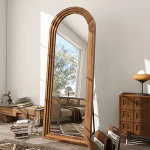 BEAUTYPEAK 71"x30" Arched Full Length Mirror with Stand, Solid Wooden Frame, Full Body Mirror, Retro White Floor Mirrors, Living Room, Home Decor