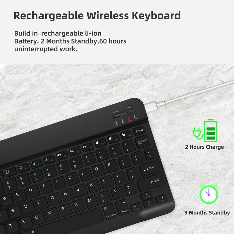 10 inch Wireless Keyboard Devices with Bluetooth, Slim Wireless Portable Travel Office Computer Accessories, for ipad, Android,Tablets, etc Rechargeable