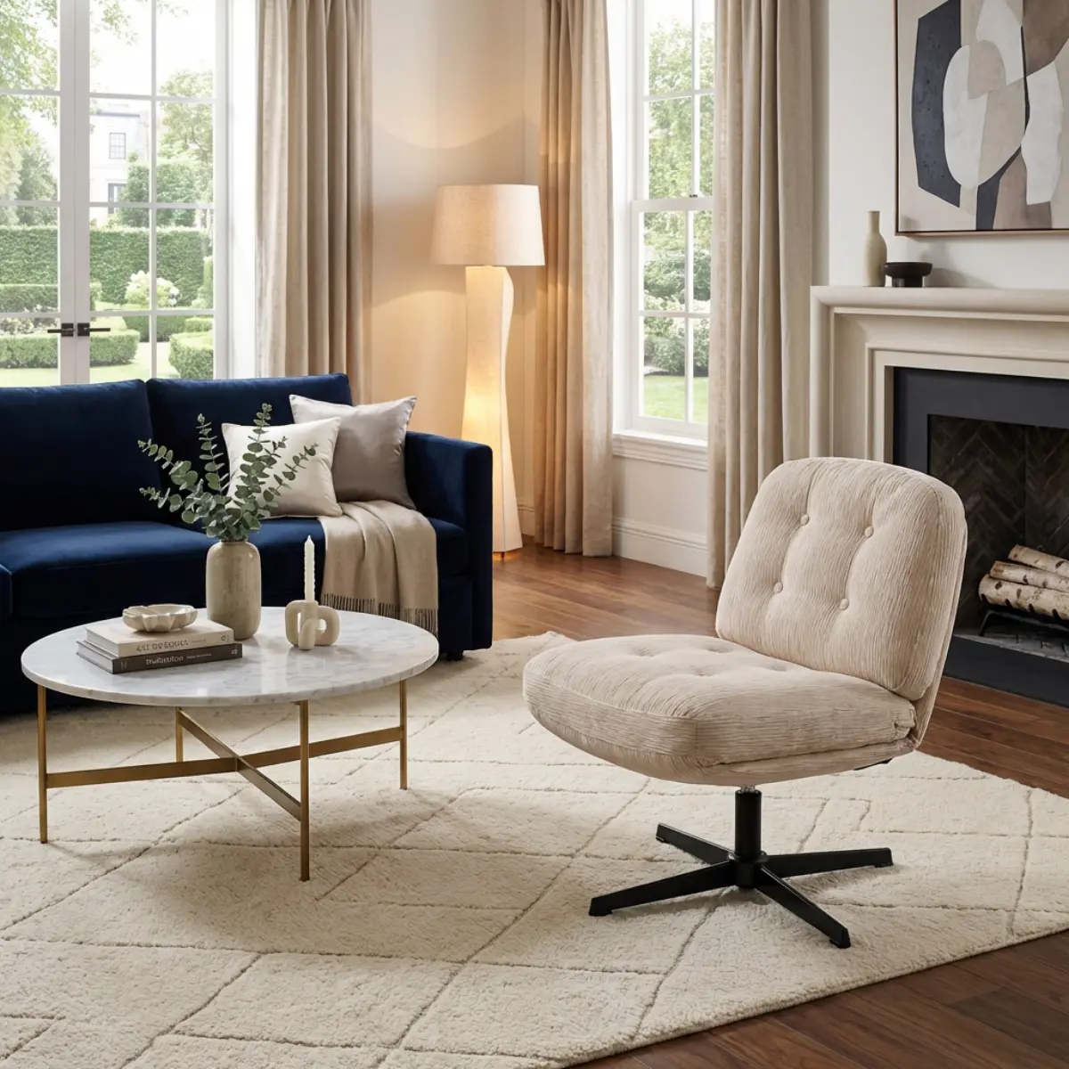NOUHAUS Balloon Criss Cross Chair in Fabric with Black Base and Adjustable Height