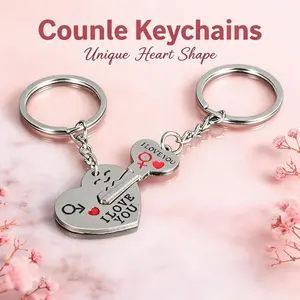 Split Heart Couple Keychains Metal Engraved I LOVE YOU Matching Lover Key Ring Valentine Anniversary Gift Silver Red Love Shape Pendant
