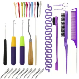 Pack Of 31 Dreadlocks Crochet Hook Tools Kit Hair Braid Dreadlocks Needle Interlocking Tool Hair Rings Hair Strings for Locs Hair Braid Weaving Dreadlocks Craft