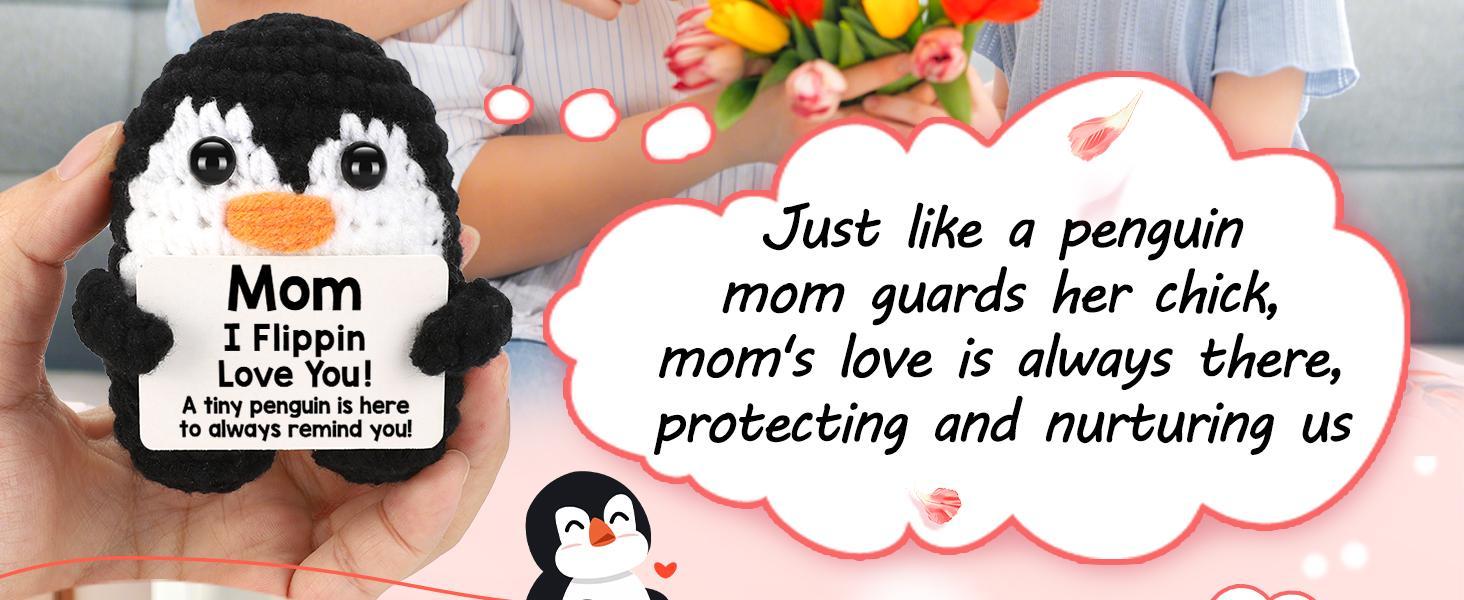 Mother's Day Birthday Gifts for Mom from Daughter Son, Handmade Crochet Mini Penguin Mom Gifts for Birthday Mama Mother in Law Bonus Step, Funny I Love You Stocking Stuffers for Moms Small Cute Decor valentines day gifts Mother's Day gifts tiktokshopsprin