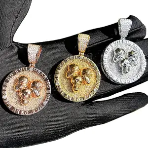 2199  See No Evil Speak No Evil Hear No Evil Skull Pendant | Blinged-Out 3D Medallion Charm for Hip Hop Streetwear Vibe