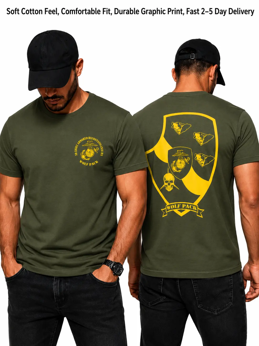 3D Light Armored Reconnaissance Bn Wolf Pack T-Shirt, USMC LAR Shield Graphic Tee, Black Military Cotton Shirt for Marines & Veterans | Menswear & Underwear - Men's Tops - T-shirts - Men's Short-sleeve T-shirts